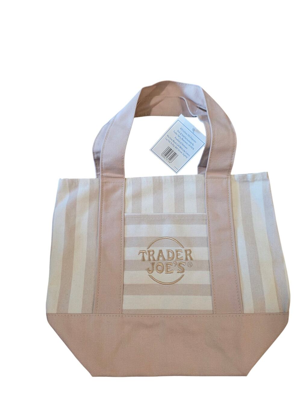 Trader Joe’s Mini Striped Canvas Tote Bag Light Brown NEW Reusable Sustainable